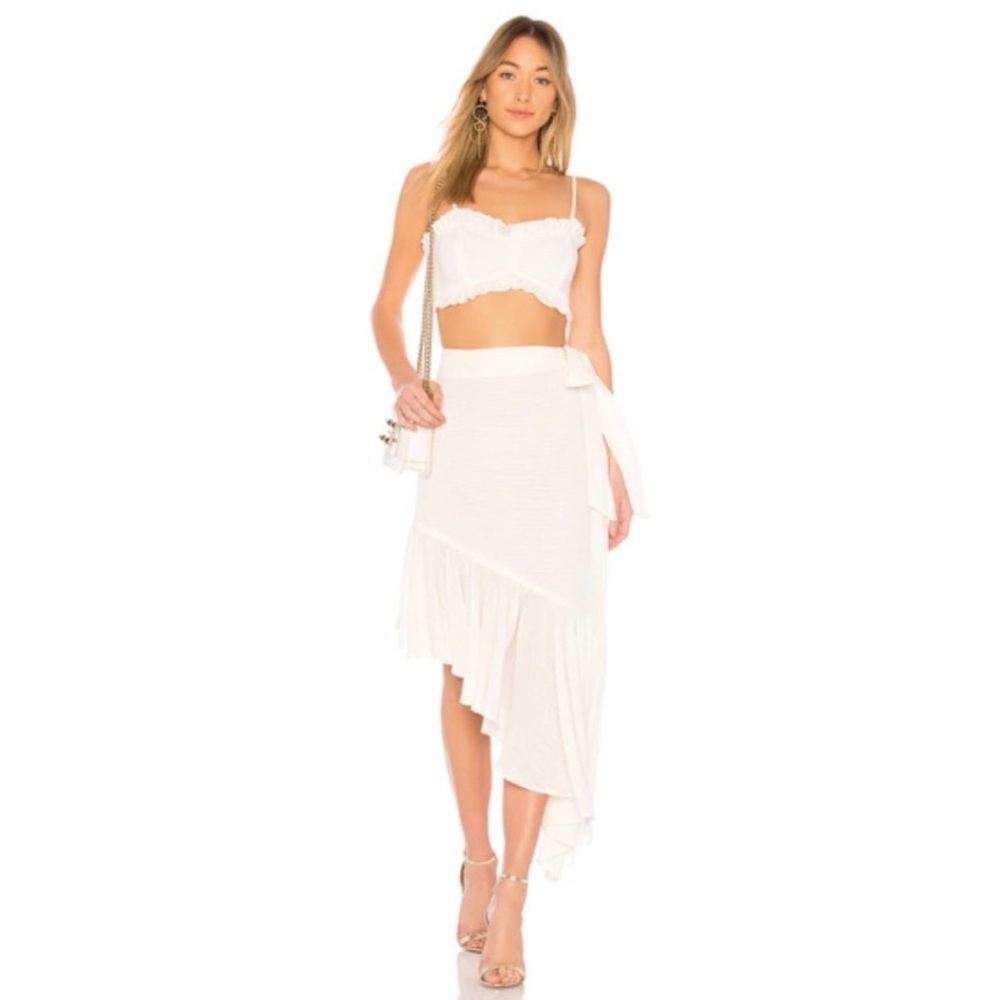 Revolve White Asymmetric Ruffle Wrap Skirt - Brand Not Visible